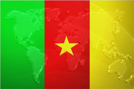 simsearch:400-05123275,k - Flag of Cameroon, national country symbol illustration with world map, metallic embossed look Stock Photo - Budget Royalty-Free & Subscription, Code: 400-05123240