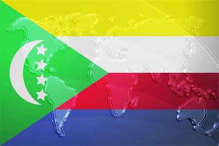 simsearch:400-05123275,k - Flag of Comoros , national country symbol illustration with world map, metallic embossed look Stock Photo - Budget Royalty-Free & Subscription, Code: 400-05123255