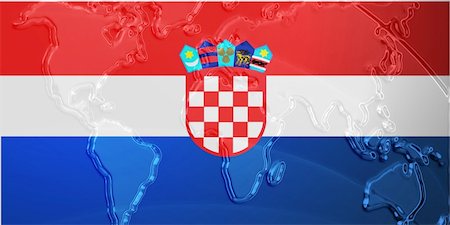 simsearch:400-05123275,k - Flag of Croatia, national country symbol illustration with world map, metallic embossed look Stock Photo - Budget Royalty-Free & Subscription, Code: 400-05123266