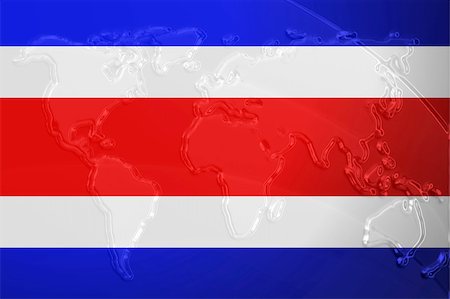 simsearch:400-05123274,k - Flag of Costa Rica , national country symbol illustration with world map, metallic embossed look Photographie de stock - Aubaine LD & Abonnement, Code: 400-05123261