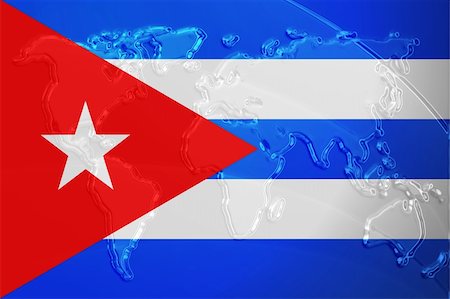 simsearch:400-05123275,k - Flag of Cuba, national symbol illustration clipart with world map, metallic embossed look Stock Photo - Budget Royalty-Free & Subscription, Code: 400-05123273