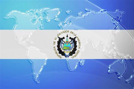 simsearch:400-05123275,k - Flag of El Salvador, national country symbol illustration with world map, metallic embossed look Stock Photo - Budget Royalty-Free & Subscription, Code: 400-05123287