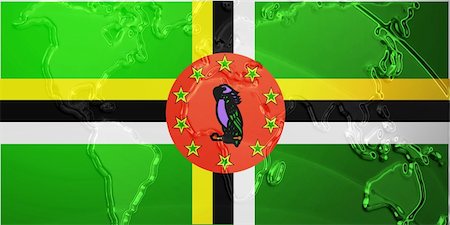 simsearch:400-05123275,k - Flag of Dominica, national country symbol illustration with world map, metallic embossed look Stock Photo - Budget Royalty-Free & Subscription, Code: 400-05123282