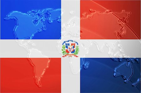 simsearch:400-05123275,k - Flag of Dominican Republic, national country symbol illustration with world map, metallic embossed look Stock Photo - Budget Royalty-Free & Subscription, Code: 400-05123283