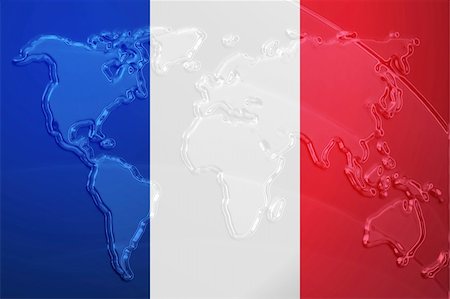 simsearch:400-05123274,k - Flag of France, national country symbol illustration with world map, metallic embossed look Photographie de stock - Aubaine LD & Abonnement, Code: 400-05123296