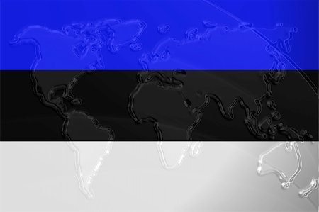 simsearch:400-05123275,k - Flag of Estonia, national country symbol illustration with world map, metallic embossed look Stock Photo - Budget Royalty-Free & Subscription, Code: 400-05123290