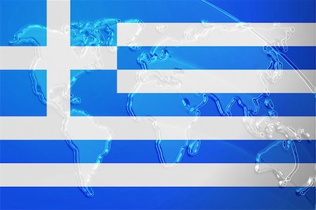 simsearch:400-05123274,k - Flag of Greece, national country symbol illustration with world map, metallic embossed look Photographie de stock - Aubaine LD & Abonnement, Code: 400-05123305