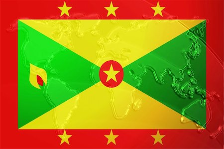 simsearch:400-05123275,k - Flag of Grenada, national country symbol illustration with world map, metallic embossed look Stock Photo - Budget Royalty-Free & Subscription, Code: 400-05123306