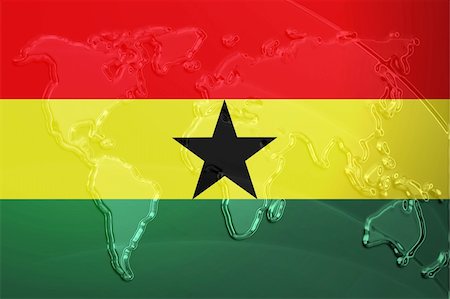 simsearch:400-05123275,k - Flag of Ghana , national country symbol illustration with world map, metallic embossed look Stock Photo - Budget Royalty-Free & Subscription, Code: 400-05123302
