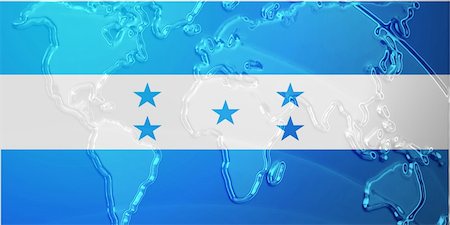 simsearch:400-05123275,k - Flag of Honduras, national country symbol illustration with world map, metallic embossed look Stock Photo - Budget Royalty-Free & Subscription, Code: 400-05123315