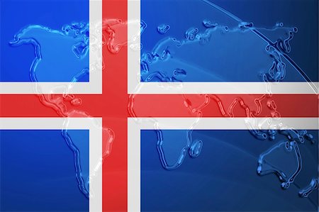 simsearch:400-05123275,k - Flag of Iceland, national country symbol illustration with world map, metallic embossed look Stock Photo - Budget Royalty-Free & Subscription, Code: 400-05123317