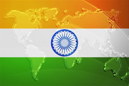 simsearch:400-05123275,k - Flag of India, national country symbol illustration with world map, metallic embossed look Stock Photo - Budget Royalty-Free & Subscription, Code: 400-05123318