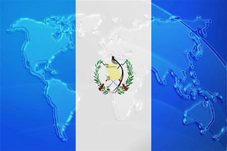 simsearch:400-05123275,k - Flag of Guatemala, national country symbol illustration with world map, metallic embossed look Stock Photo - Budget Royalty-Free & Subscription, Code: 400-05123310