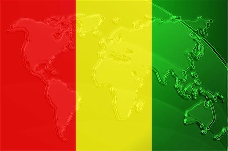 simsearch:400-05123275,k - Flag of Guinea, national country symbol illustration with world map, metallic embossed look Stock Photo - Budget Royalty-Free & Subscription, Code: 400-05123311