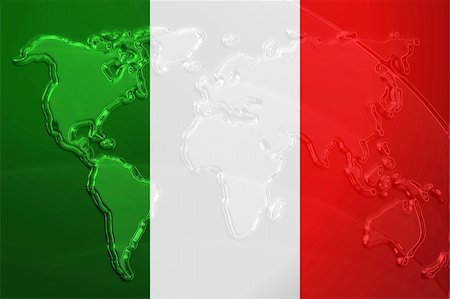 simsearch:400-05123274,k - Flag of Italy, national country symbol illustration with world map, metallic embossed look Photographie de stock - Aubaine LD & Abonnement, Code: 400-05123325