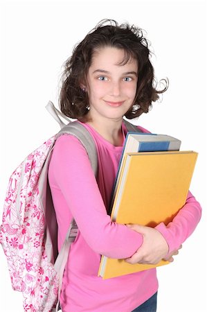 simsearch:400-04373087,k - Young Elementary School Child With Backpack and Books on White Background Photographie de stock - Aubaine LD & Abonnement, Code: 400-05123356