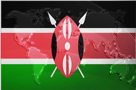 simsearch:400-05123275,k - Flag of Kenya, national country symbol illustration with world map, metallic embossed look Stock Photo - Budget Royalty-Free & Subscription, Code: 400-05123388