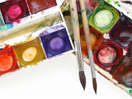 simsearch:400-05884092,k - dirty watercolor paints set with brushes after using Stockbilder - Microstock & Abonnement, Bildnummer: 400-05123607