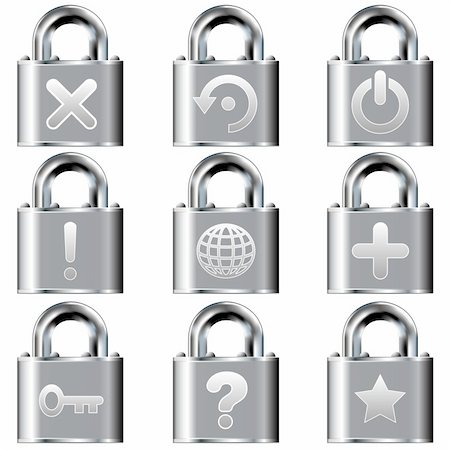 Computer desktop icons on secure vector lock button set Stock Photo - Budget Royalty-Free & Subscription, Code: 400-05123849
