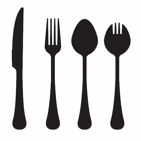 Vector silhouettes of utensils: knife, fork, spook, and spork. Stock Photo - Budget Royalty-Free & Subscription, Code: 400-05123872