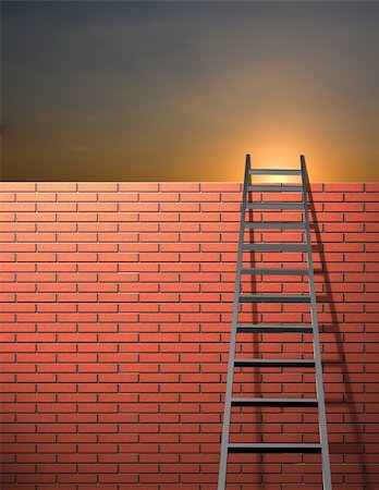 simsearch:400-04029058,k - Ladder leans on wall with sky Stock Photo - Budget Royalty-Free & Subscription, Code: 400-05123901