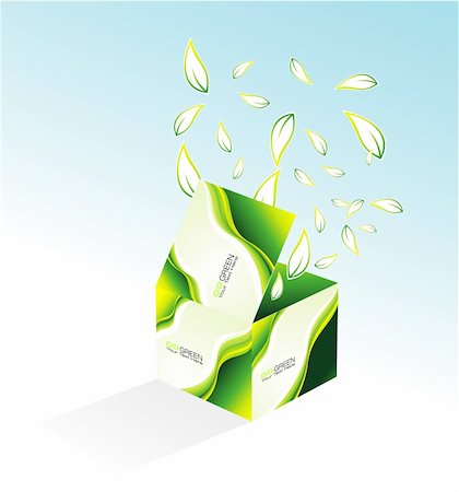 Environmental and recycle box with flying leaves Stock Photo - Budget Royalty-Free & Subscription, Code: 400-05123934