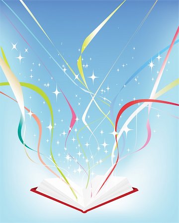 Vector illustration of an open book with a light source and stars and streamers Stock Photo - Budget Royalty-Free & Subscription, Code: 400-05123958