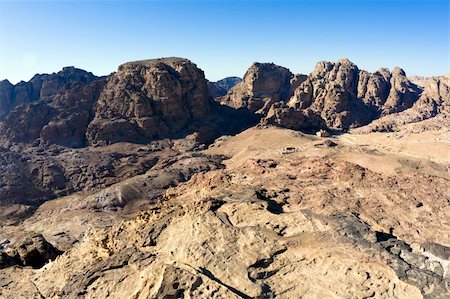 simsearch:400-05132743,k - Panorama from High Place in Petra, Jordan. View to the temple Qasr Al-Bint. Nabataeans capital city (Al Khazneh). Made by digging the rocks. Roman Empire period. Photographie de stock - Aubaine LD & Abonnement, Code: 400-05134436