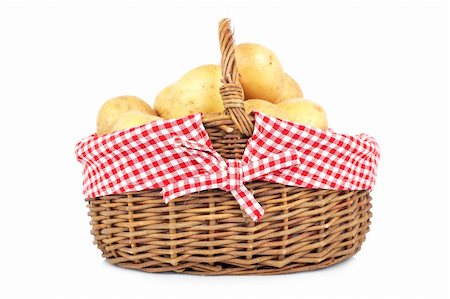 simsearch:400-06701002,k - Raw and fresh potatoes in the basket, isolated on white background Stock Photo - Budget Royalty-Free & Subscription, Code: 400-05134966