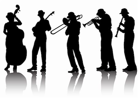 Vector drawing musical group. Silhouettes on a white background. Saved in the eps. Foto de stock - Super Valor sin royalties y Suscripción, Código: 400-05135010