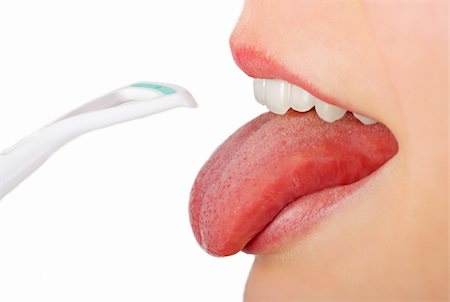 dpix (artist) - open mouth and tongue cleaner - mouth hygiene (isolated on white) Photographie de stock - Aubaine LD & Abonnement, Code: 400-05135399