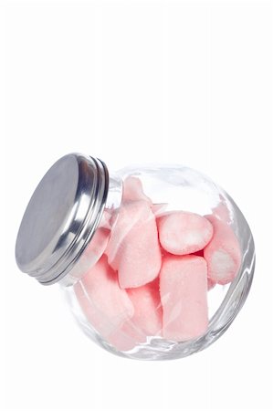 simsearch:400-04781520,k - Pink marshmallows in the glass jar, isolated on white background Photographie de stock - Aubaine LD & Abonnement, Code: 400-05135655