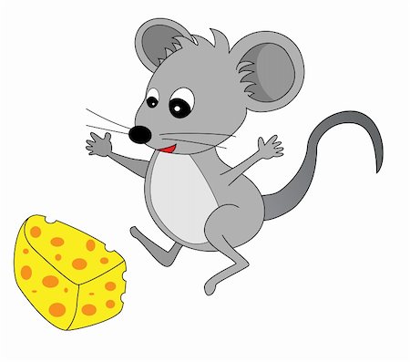 Illustration of A happy cute looking grey cartoon mouse found some cheese Stock Photo - Budget Royalty-Free & Subscription, Code: 400-05135751