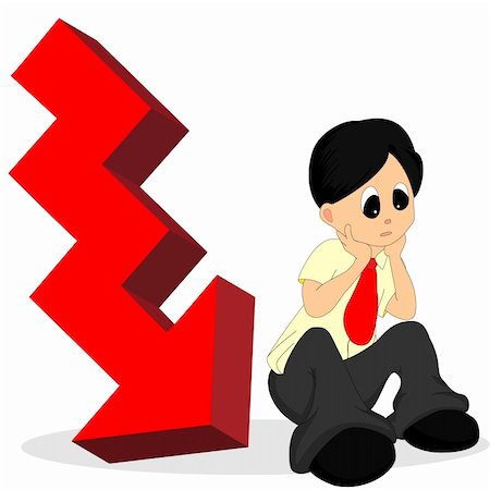 simsearch:400-06952074,k - Illustration Of A Man in Shirt Looking Worried with Downward Arrow At the Back Fotografie stock - Microstock e Abbonamento, Codice: 400-05135752