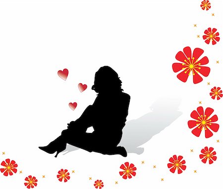 simsearch:400-05192783,k - Sitting lovely girl vector silhouette valentine's day Fotografie stock - Microstock e Abbonamento, Codice: 400-05136069