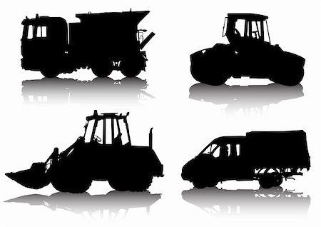 Vector drawing of construction equipment. Isolated silhouette on white background. Saved in the eps. Stock Photo - Budget Royalty-Free & Subscription, Code: 400-05136300