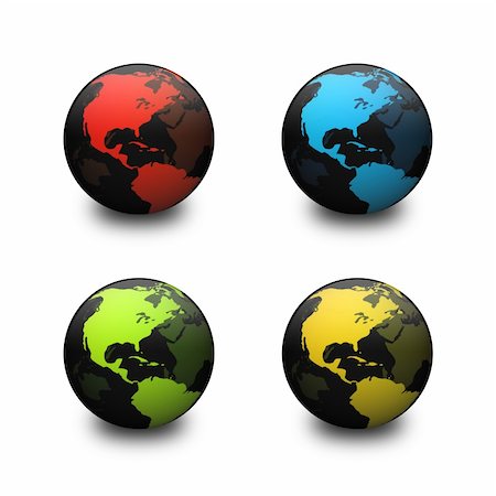 phecsone (artist) - Abstract globe rendering in four different colors. Stockbilder - Microstock & Abonnement, Bildnummer: 400-05136325