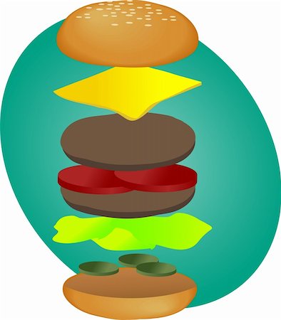 Hamburger illustration, breakdown into sections, fastfood diagram Stock Photo - Budget Royalty-Free & Subscription, Code: 400-05136499