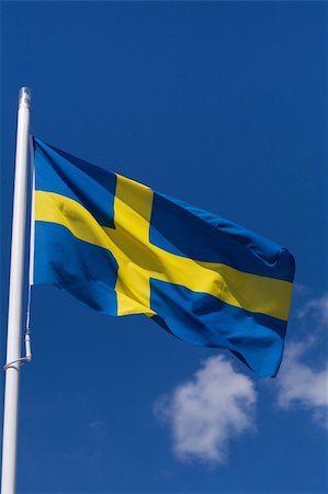 swedish flag - Waving flag of Sweden against the clear blue sky Stockbilder - Microstock & Abonnement, Bildnummer: 400-05136581