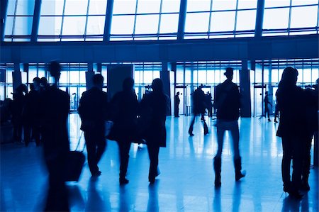 sergius (artist) - Entrance to modern building and people silhouettes.  Tint blue Foto de stock - Super Valor sin royalties y Suscripción, Código: 400-05136869