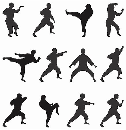 Set of black silhouettes of the person on a white background in style in karate. Stockbilder - Microstock & Abonnement, Bildnummer: 400-05137034