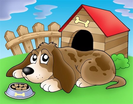 simsearch:400-04598569,k - Sad dog in front of kennel 2 - color illustration. Stock Photo - Budget Royalty-Free & Subscription, Code: 400-05137404