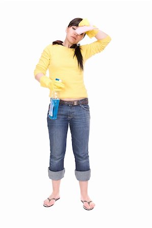 picture of a lady sweeping the floor - brunette woman doing house work . isolated on white background Stock Photo - Budget Royalty-Free & Subscription, Code: 400-05137671
