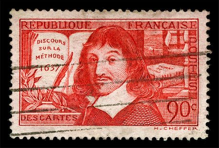 philately - vintage french stamp depicting Rene Descartes a famous mathematician and philosopher dubbed the father of modern philosophy his famous quote is, i think therefore i am Photographie de stock - Aubaine LD & Abonnement, Code: 400-05137752