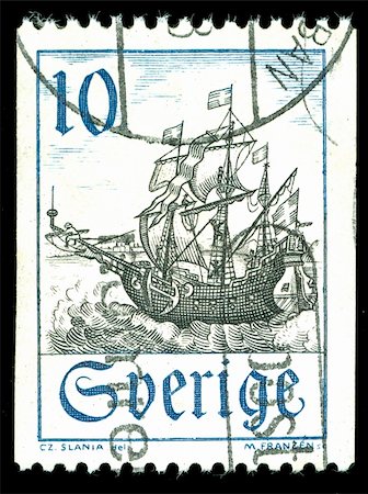 philately - vintage stamp depicting a sailing ship under sail Stock Photo - Budget Royalty-Free & Subscription, Code: 400-05137767