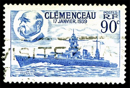 philately - vintage french Stamp depicting the battleship Clemenceau launched 17th January 1939 Stock Photo - Budget Royalty-Free & Subscription, Code: 400-05137768