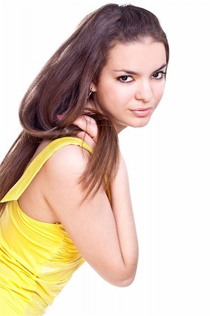 simsearch:400-04654369,k - beautiful woman in a yellow dress on a white background isolated Stock Photo - Budget Royalty-Free & Subscription, Code: 400-05138304