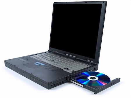 simsearch:400-03909479,k - A black laptop with dvd in tray. Isolated over white background. Foto de stock - Super Valor sin royalties y Suscripción, Código: 400-05138455