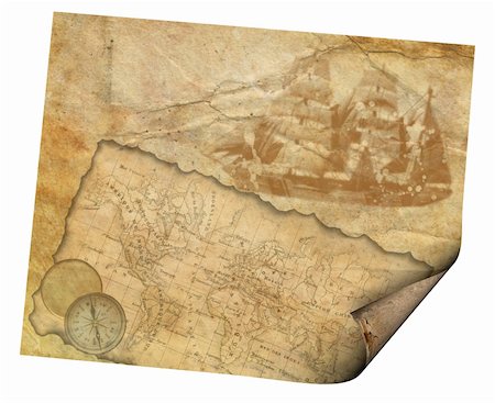 simsearch:400-04908052,k - Close up view of the Compass on the old map.  Isolated on a white background Foto de stock - Super Valor sin royalties y Suscripción, Código: 400-05138804