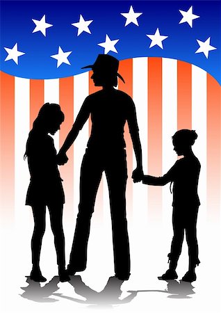 family with american flag - Vector image of mothers and daughters against the backdrop of the American flag.  Saved in the eps. Stock Photo - Budget Royalty-Free & Subscription, Code: 400-05138877